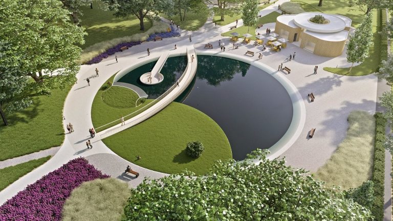Parcul Corvinul din Hunedoara prinde contur. Au început lucrările la „lac”, pasarelă și viitoarea fântână arteziană