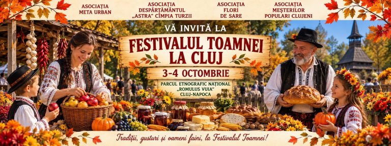Festivalul Toamnei revine la Cluj, pe 3 și 4 octombrie: Bunătăți ardelenești, producători locali și tradiții în Parcul Etnografic „Romulus Vuia”