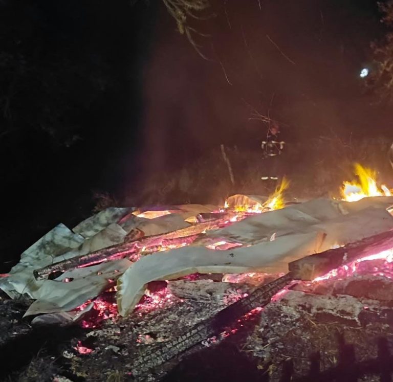 Incendiu violent la o anexă pentru animale din Poșaga de Jos. Focul amenința să ajungă la casă