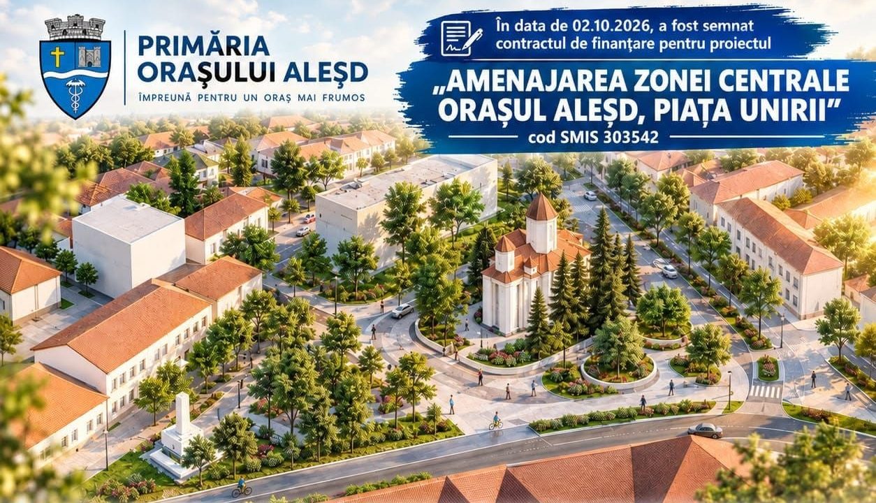 Centrul orașului Aleșd se transformă! Investiție de aproape 10 milioane de lei pentru modernizarea Pieței Unirii. Mai mult spațiu verde, zone pietonale și iluminat modern