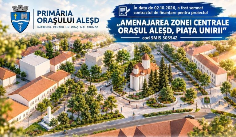 Centrul orașului Aleșd se transformă! Investiție de aproape 10 milioane de lei pentru modernizarea Pieței Unirii. Mai mult spațiu verde, zone pietonale și iluminat modern