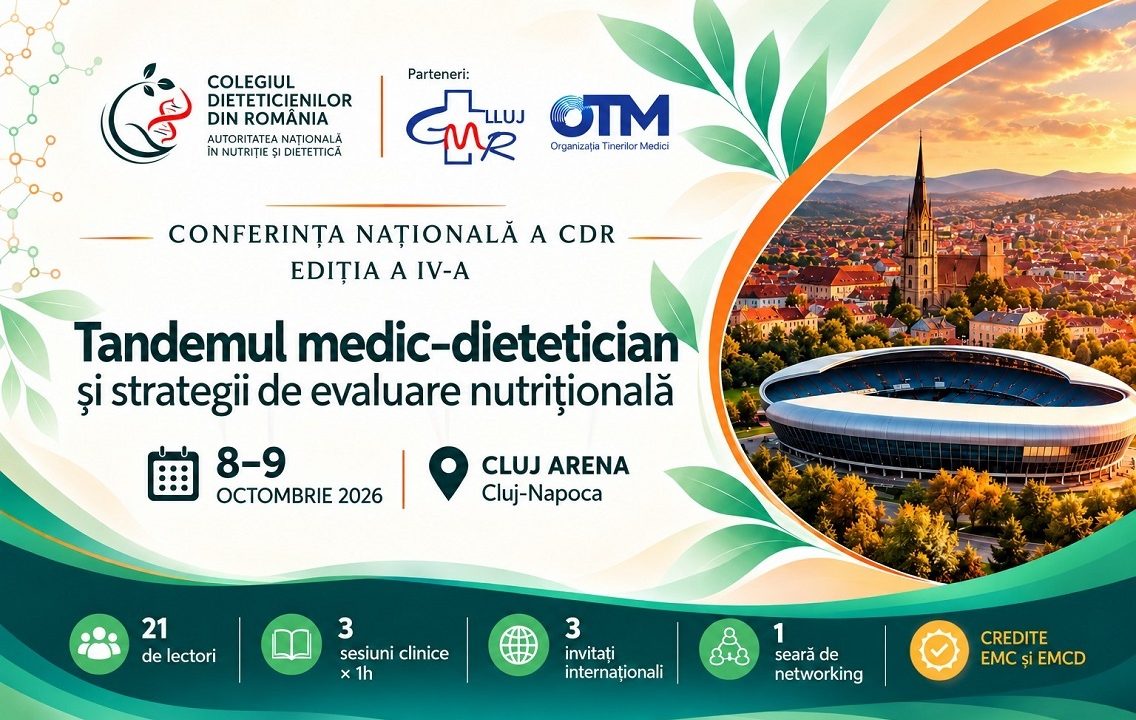 Conferința Națională a Colegiului Dieteticienilor din România, la Cluj Arena: Specialiști din țară și din străinătate discută despre evaluarea nutrițională, obezitate, microbiom și sănătate metabolică!