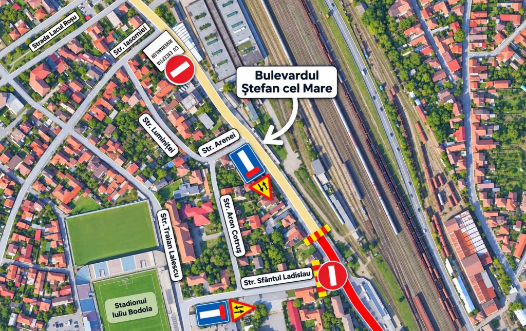 Restricții de circulație în zona Bulevardului Ștefan cel Mare din Oradea, pentru finalizarea lucrărilor edilitare